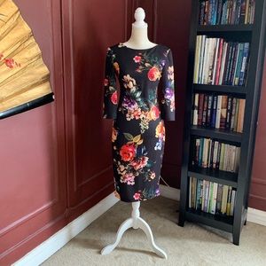 Floral Zip Up Midi Cocktail Dress
